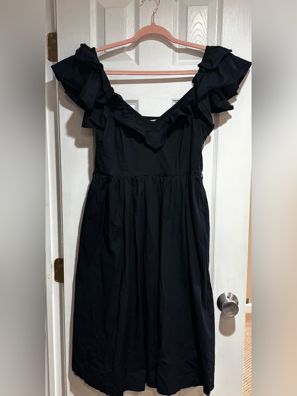 Hill House Home Ava Dress Black Ruffle Puff Sleeve Midi Dress Size L